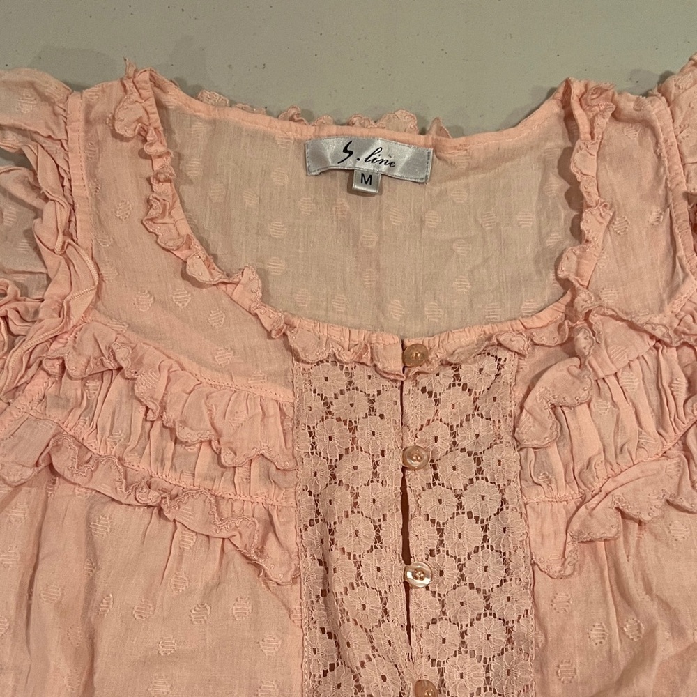 Pink Ruffled Blouse with Lace Detail
